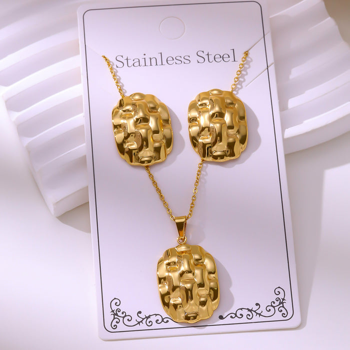Wholesale 304 stainless steel hydraulic gold-plated earrings and necklace sets - wallojewerly 