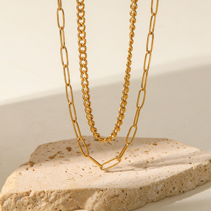 K-Gold Double Layer Necklace - Retro Minimalist Design with a Cold Style and Unique Clavicle Chain