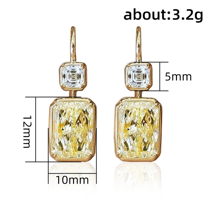 Colored Gemstone Earrings Yellow Diamond Square Zircon Earrings