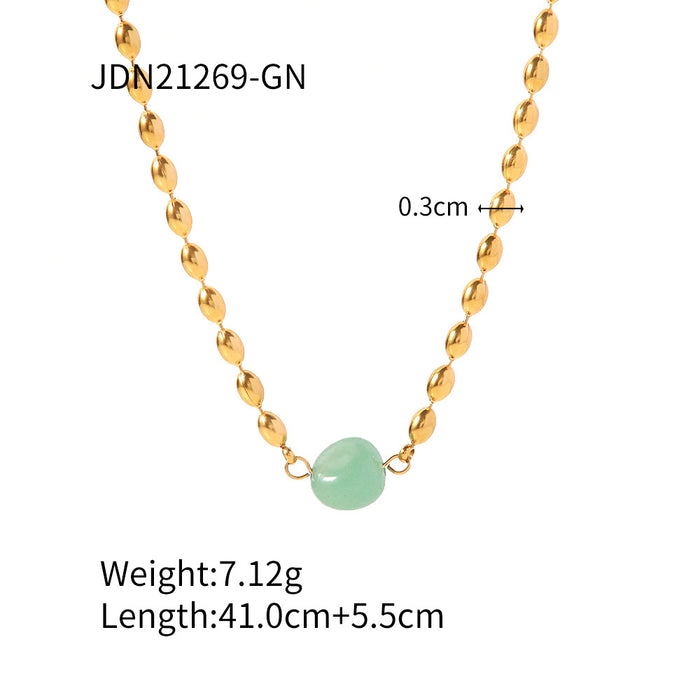 18K Gold-Plated Stainless Steel Bracelet with Green Stone Inlay - Women's Fashion Jewelry