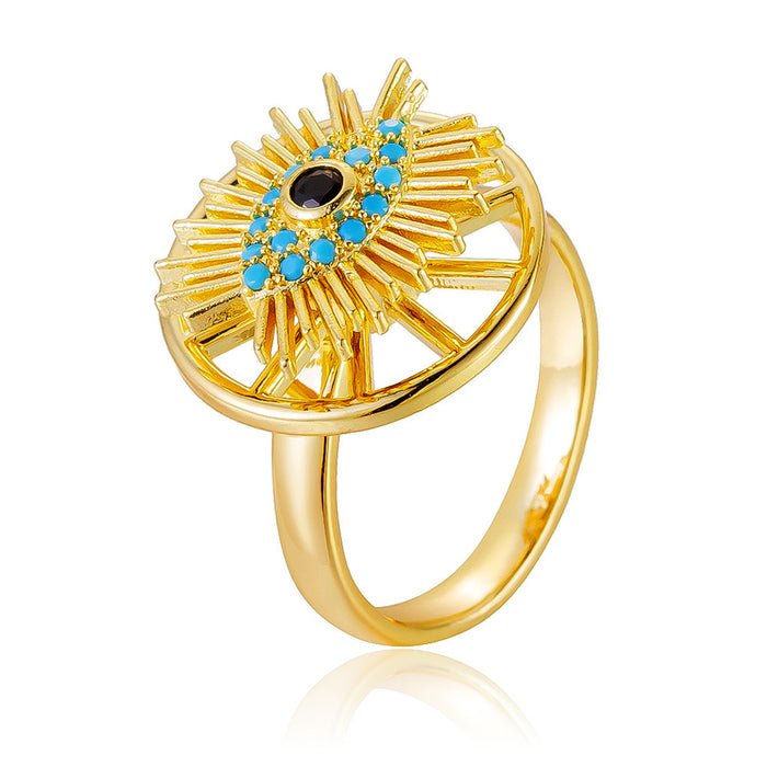 Wholesale copper micro-painted colored diamond evil eye rotating open ring