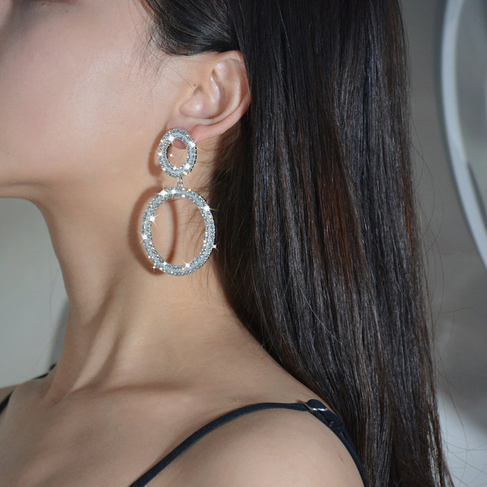 Double Circle Rhinestone Earrings - Trendy S925 Silver Needle Dangles for a Chic Look