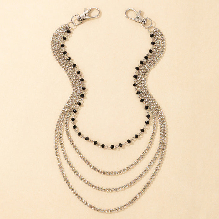 Black bead metal chain multi-layered punk hip-hop waist chain