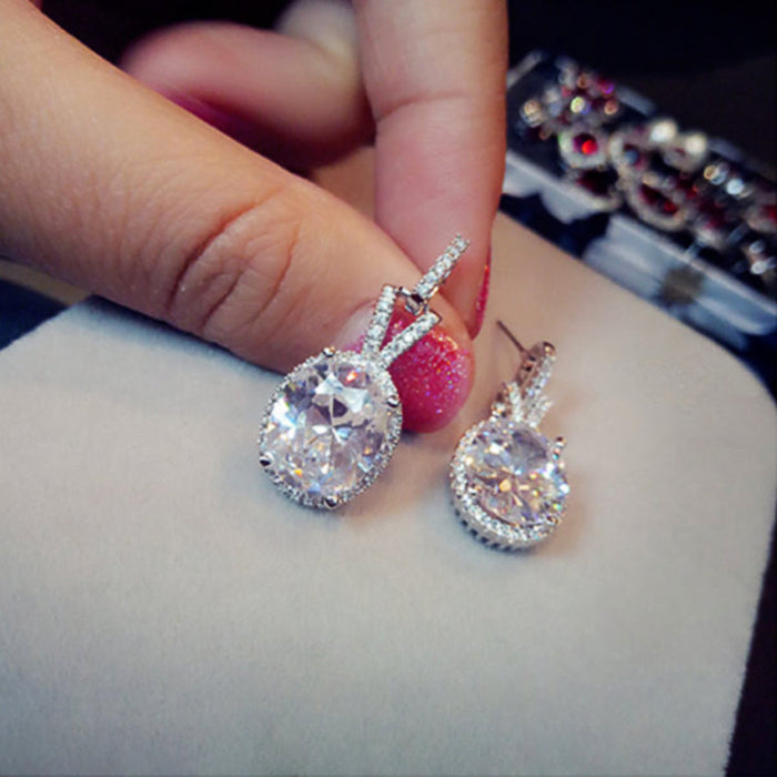 Pendientes de diamantes con circonitas ovaladas para mujer, pendientes de compromiso