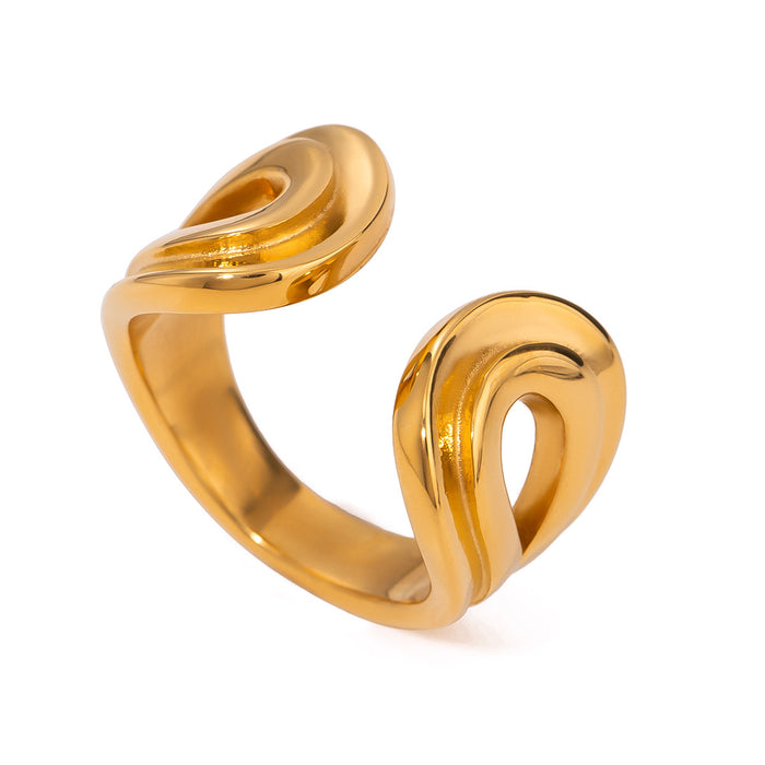 Adjustable 18K Gold Plated Stainless Steel Ring with Wavy Pattern