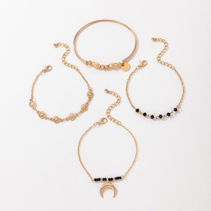 Conjunto de pulseras de cuentas negras y luna de estilo minimalista