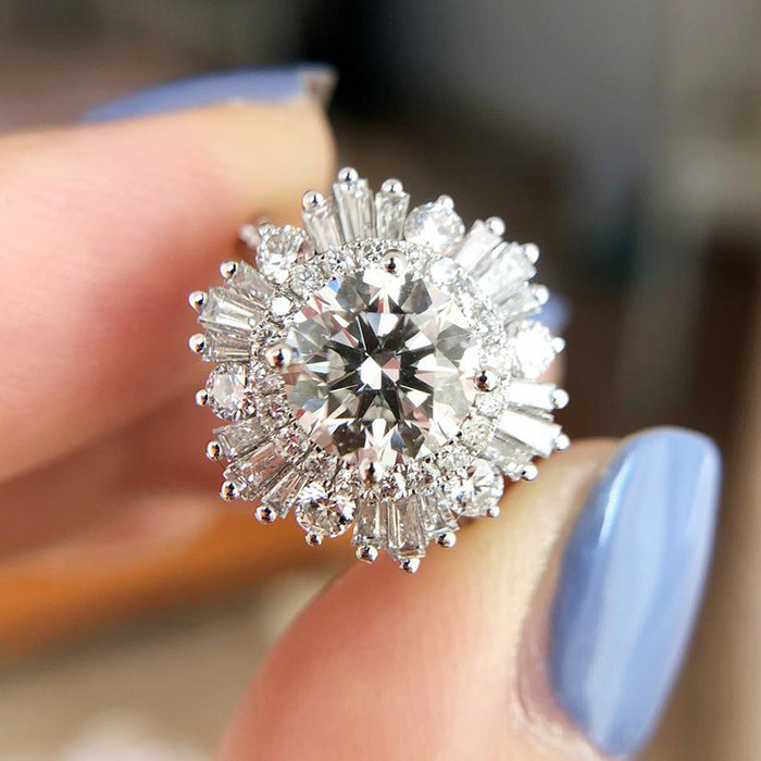 Luxury full diamond snowflake ring engagement party proposal ring