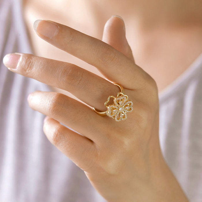 Wholesale micro-painted zircon rotating four-leaf clover open ring
