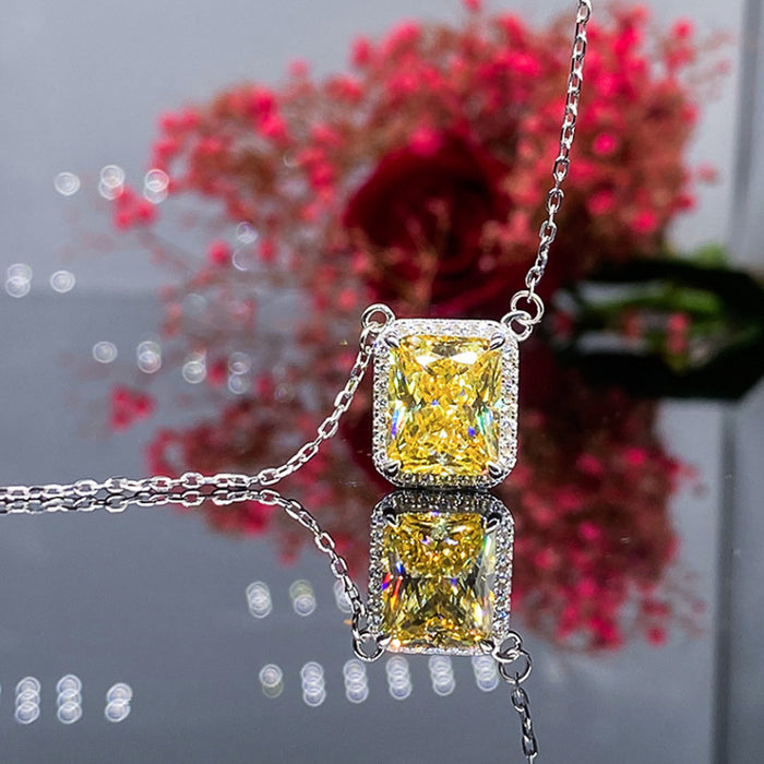 Small square pink zircon pendant clavicle necklace