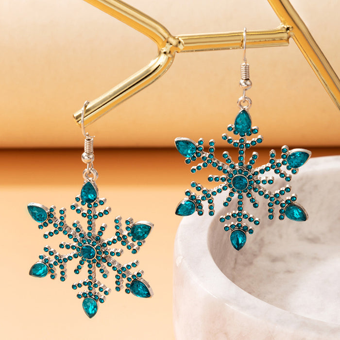 Blue diamond snowflake geometric irregular ear hook earrings