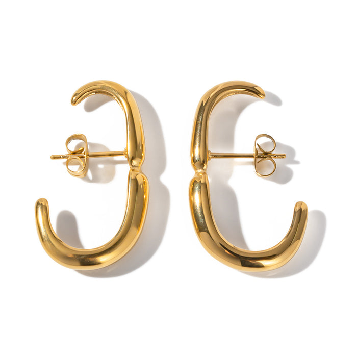 18K Gold Plated Stainless Steel Geometric Curved Earrings - Polished Non-Fading Jewelry for Women