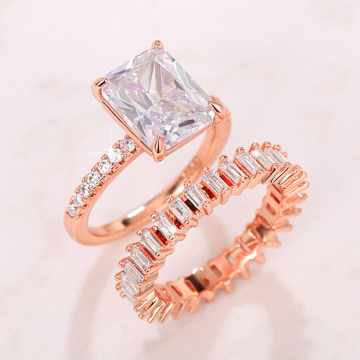 Conjunto de anillo de propuesta de compromiso de moda, anillo exagerado en forma de princesa