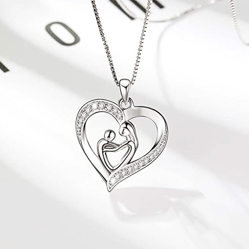 Love Mother and Child Micro-Inlaid Zircon Pendant Women's Necklace - wallojewerly 