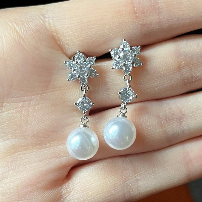 Simulation pearl earrings snowflake earrings elegant earrings