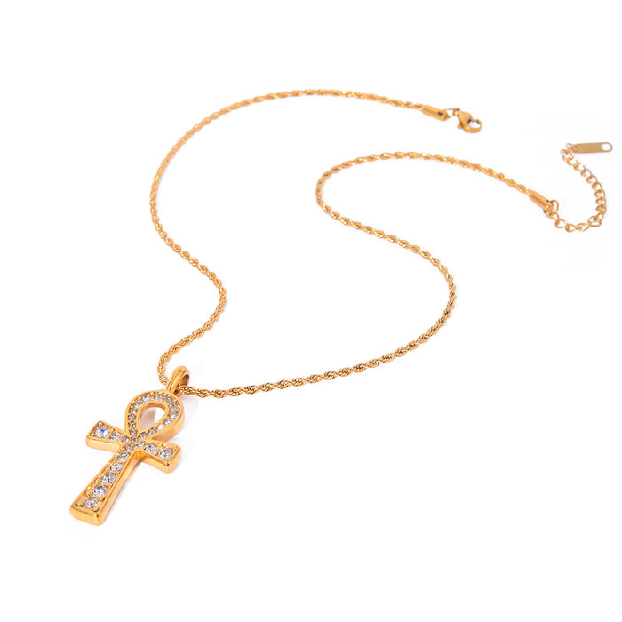 18K Gold-Plated Stainless Steel Cross Pendant Necklace - Simple Titanium Steel Jewelry for Men and Women