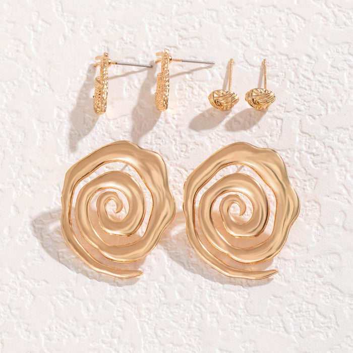 Spiral alloy earrings snail twist knotted earrings three-piece set