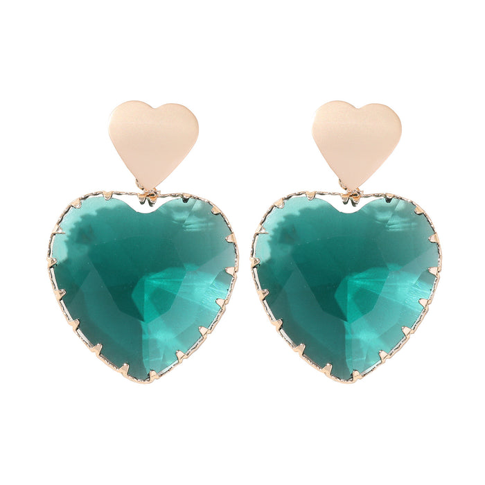 Exaggerated Heart Earrings - Resin Rhinestone Dangles for a Chic Look