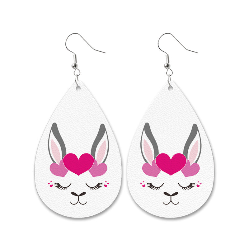 Easter Bunny Leather Earrings with Leopard Print, Checkered Pattern, and Carrot Design
