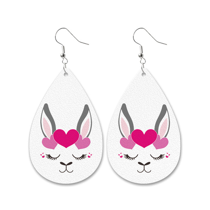 Easter Bunny Leather Earrings with Leopard Print, Checkered Pattern, and Carrot Design