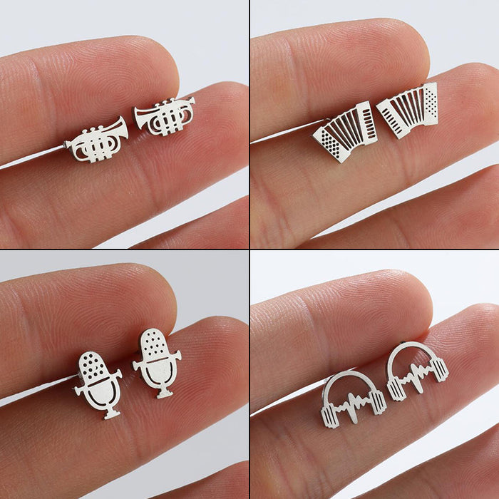 Music earrings, cross-border new retro horn accordion earrings ins personality headphone microphone hip-hop earrings