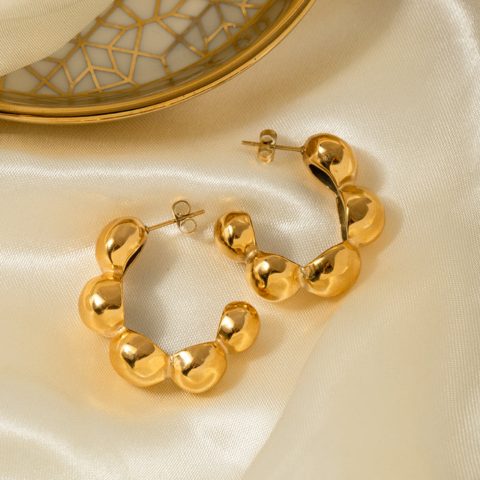 18K Gold Plated Stainless Steel Hemispherical Earrings - Stylish and Trendy Jewelry