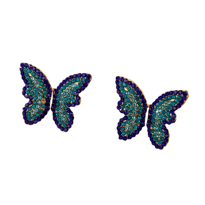 Blue full diamond butterfly earrings fashion trend earrings