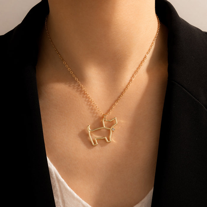 Minimalist Diamond Dog Single Layer Necklace with Geometric Irregular Hollow Design