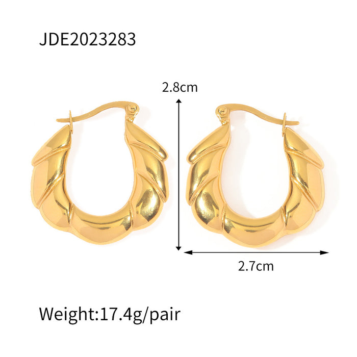 Irregular Smooth 18K Gold Plated Stainless Steel Hoop Earrings - Classic European Style Jewelry for Women