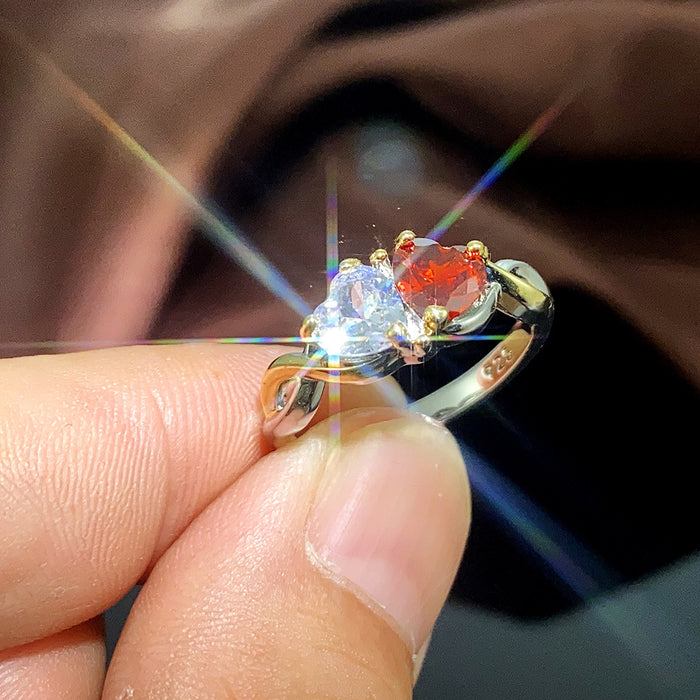 Heart to heart two-tone ring simple heart-shaped color separation ring