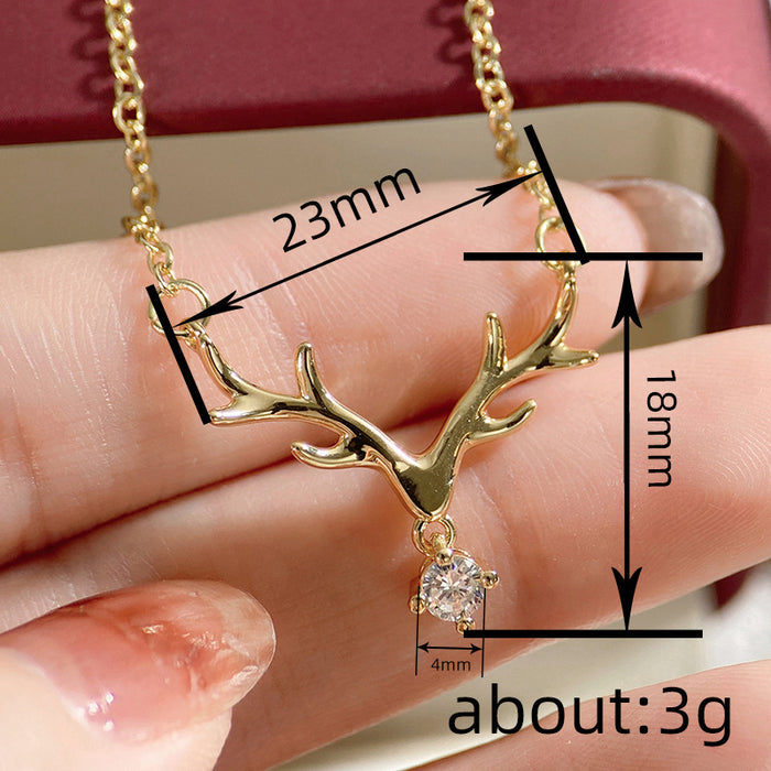 Christmas Elk Zircon Pendant Necklace