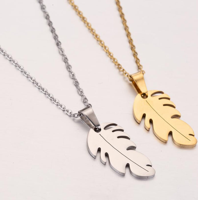 Feather Pendant Sweater Chain - Vintage-Inspired Wing and Leaf Jewelry for Couples - wallojewerly 