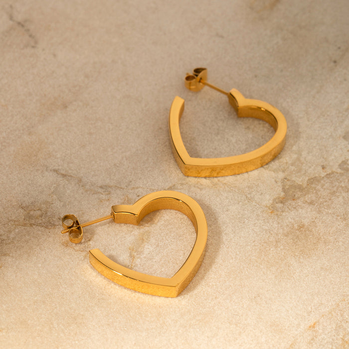 Trending 18K Gold Plated Heart Earrings - Flat Stainless Steel Heart Stud Earrings