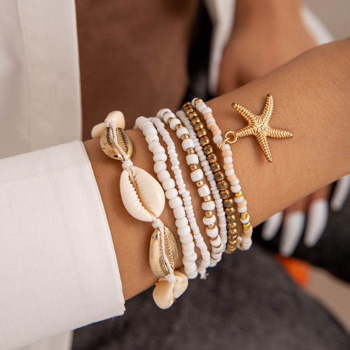 Bohemian Shell and Starfish Bracelet Set – Beach-Inspired Seven-Piece Jewelry