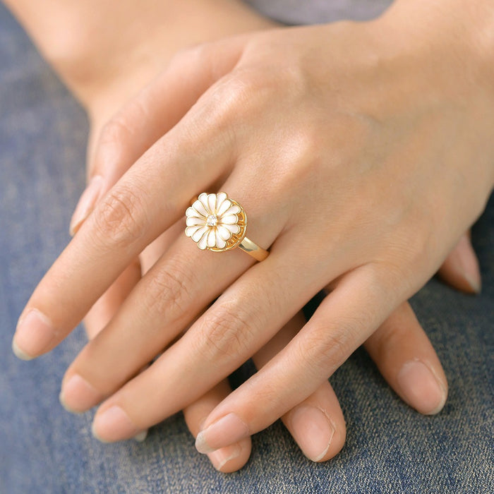 Wholesale copper micro-painted zircon white drip flower rotating ring
