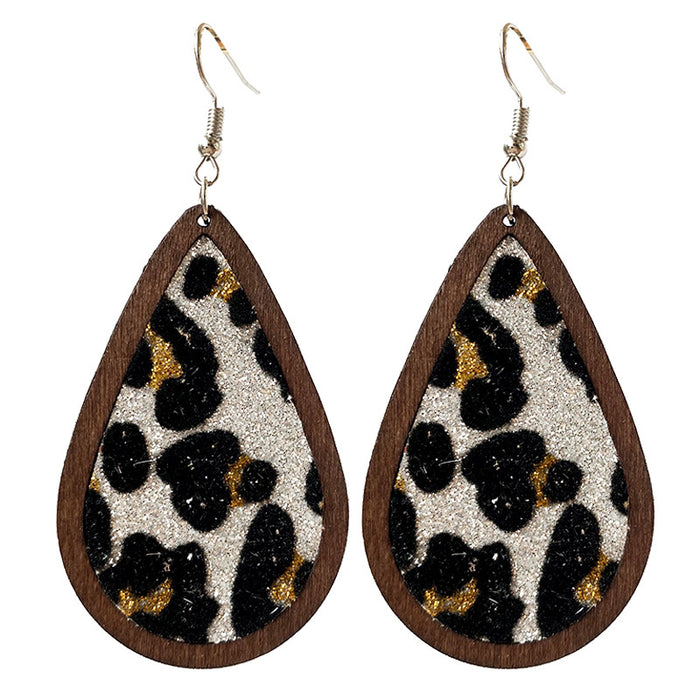 Wooden leopard print earrings