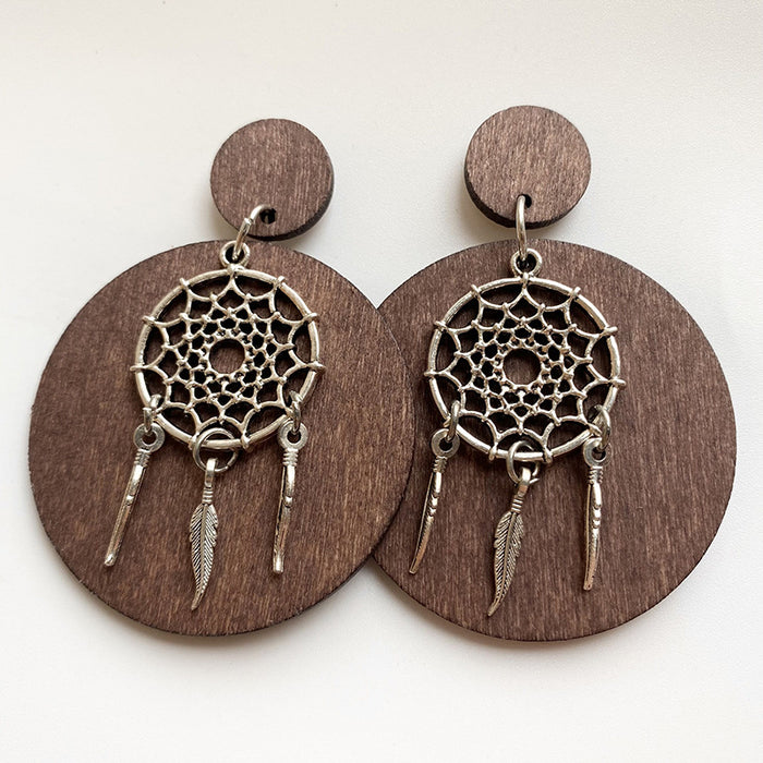 Wooden dream catcher earrings