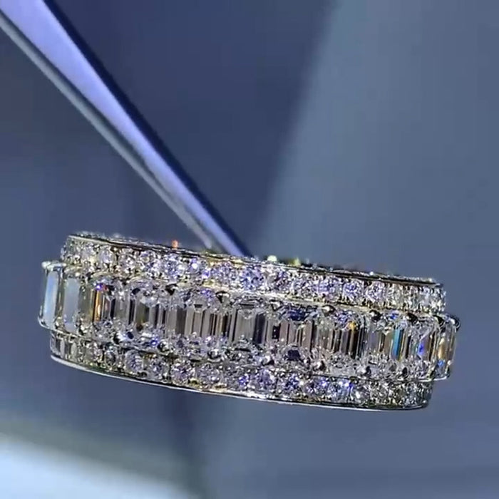 Luxury full inlaid T-shaped diamond zircon ring high-end square diamond ring