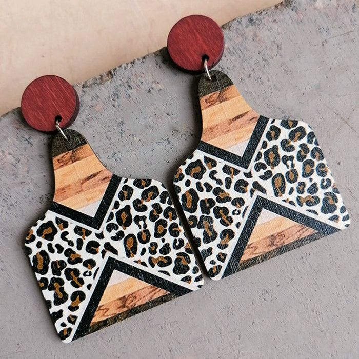 Wooden cross leopard print earrings