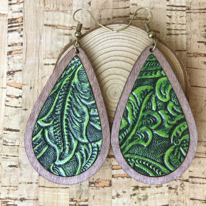 Wooden leaf earrings