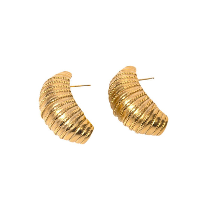 Trending 18K Gold Plated Stainless Steel Ribbed Earrings - High-End Non-Fading Titanium Steel Jewelry for Wholesale