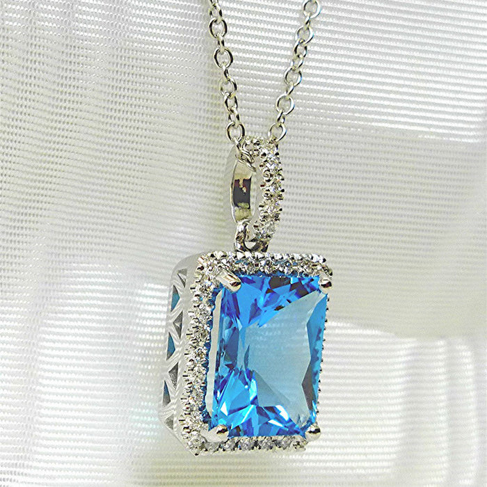 Aquamarine Square Diamond Zircon Anniversary Necklace for Women