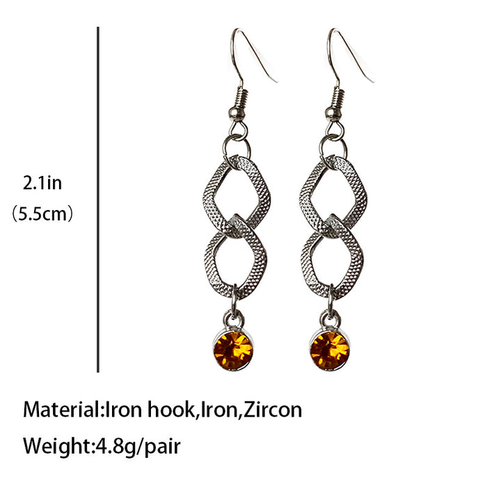 Minimalist Geometric Metal Earrings with Colorful Zircon Pendant - wallojewerly 