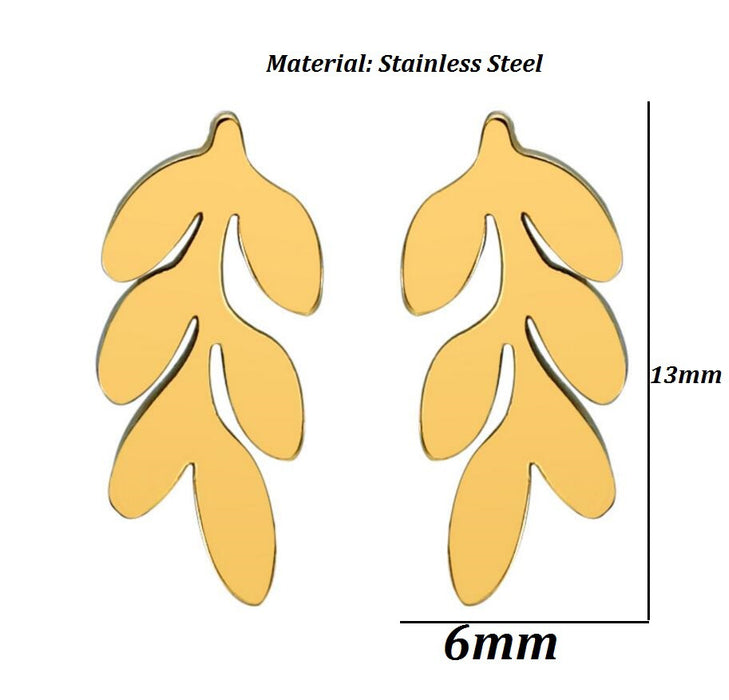 Puños para orejas de acero inoxidable con forma de hoja y espiga de trigo: joyas sencillas y elegantes