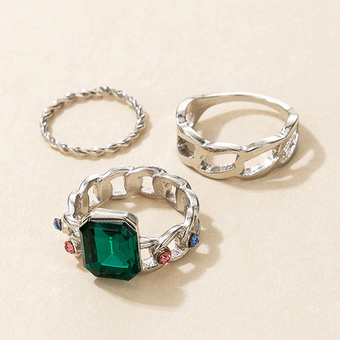 Green zircon vintage fashion ring 3-piece set