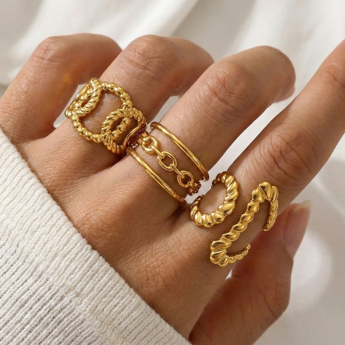 Wholesale 18K real gold, stainless steel, titanium steel irregular openwork rings - wallojewerly 
