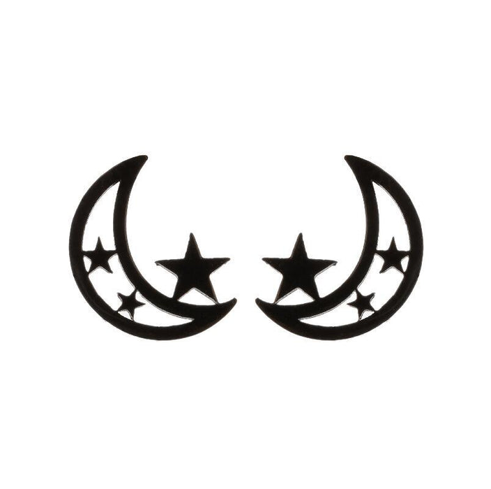 Black star and moon earrings, cross-border new stainless steel simple star and moon earrings personalized accessories wholesale