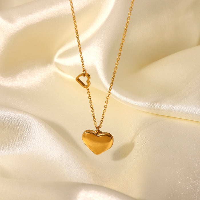 18K Gold-Plated Double Heart Pendant Necklace - Women's Fashion Jewelry