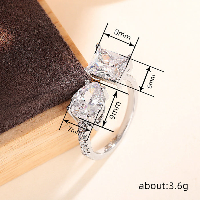 Zircon teardrop geometric open ring for women fashion niche
