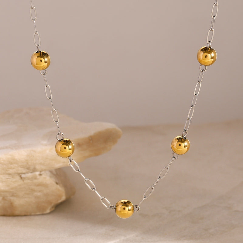 Stainless steel color matching beaded necklace clavicle chain titanium steel necklace pendant - wallojewerly 