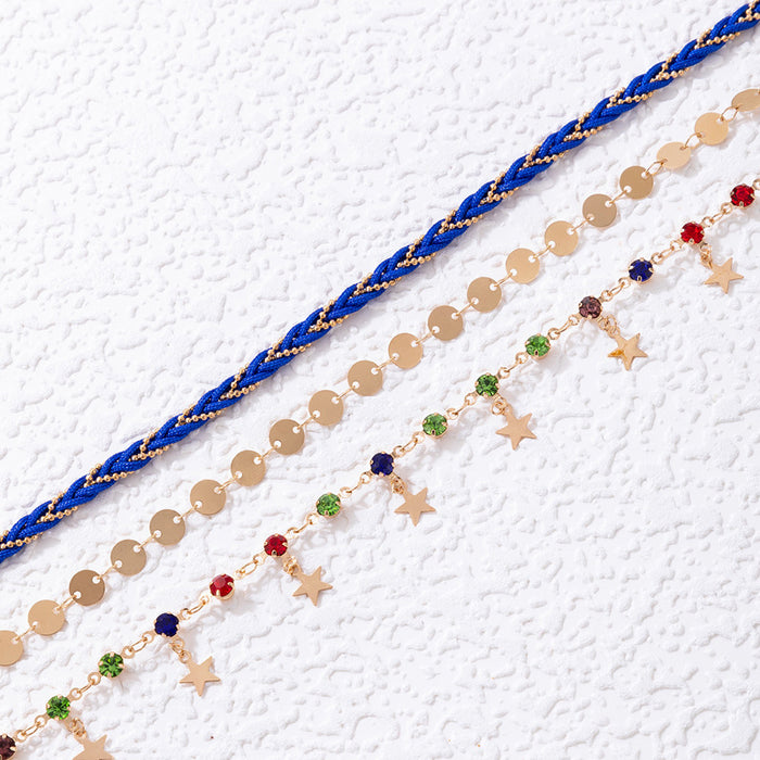 Beach-Style Star Charm Anklet with Colorful Woven Design